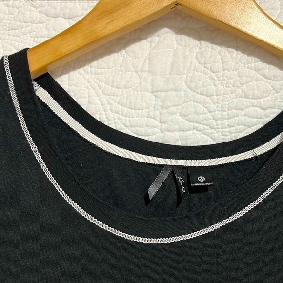 KENSIE Womens Lace Trimmed, Black T-shirt with White Stitching, Size M - #259 - Picture 6 of 10